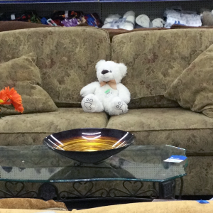 Flower Print Loveseat and Glass Coffee Table