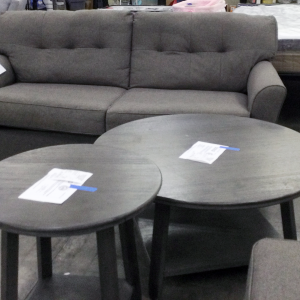 Grey Loveseat and two grey tables