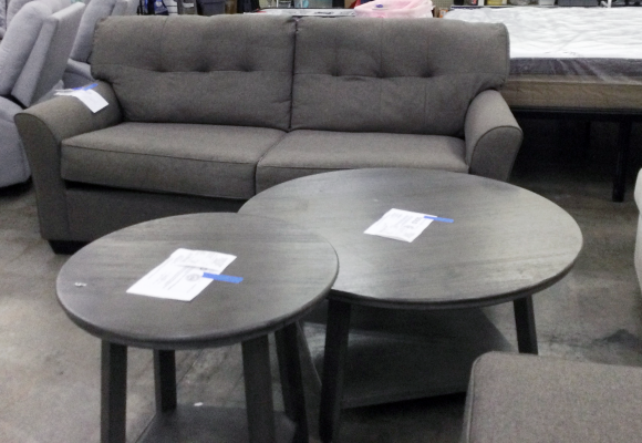 Grey Loveseat and two grey tables